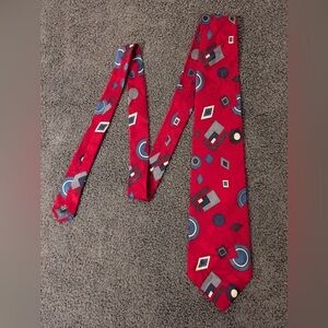 Adolfo Red Geometric Pattern Tie